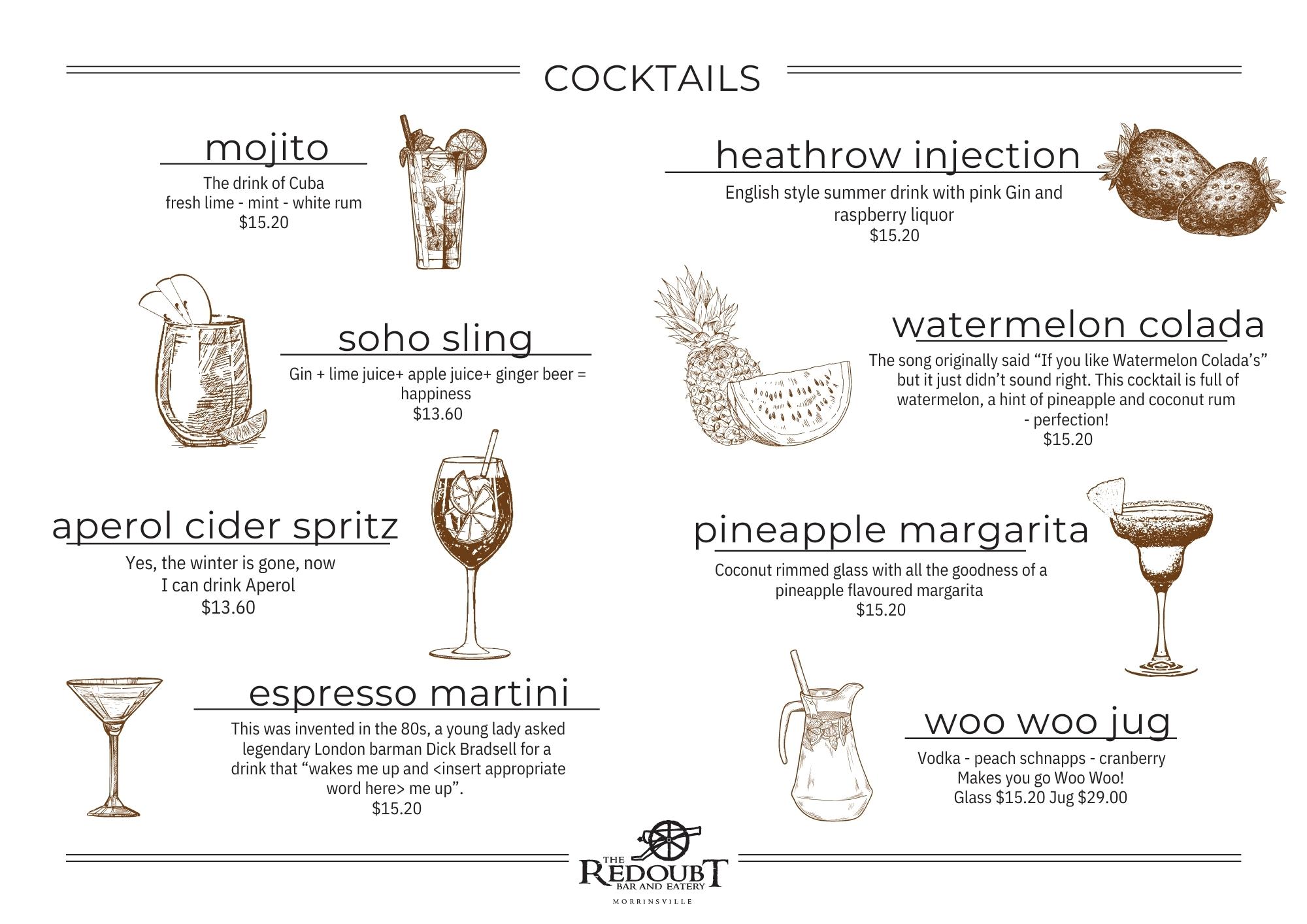 Menu | The Redoubt Bar and Eatery | Matamata Menu